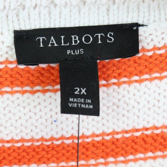 Talbots Johnny Collar Striped Knit Sweater White Orange 2x - Picture 6 of 9